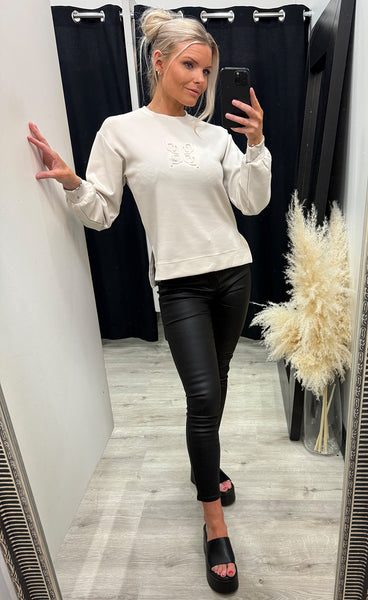 Pusti slit sweatshirt - sand melange
