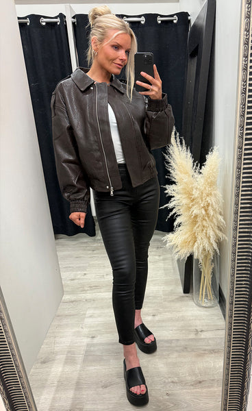 Yara PU jacket - chocolate