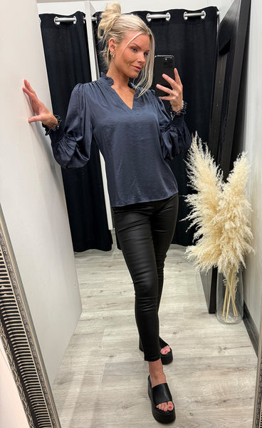 CONTINUE Moe satin blouse - navy blue
