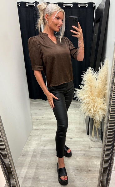 Moe v-neck satin - brown