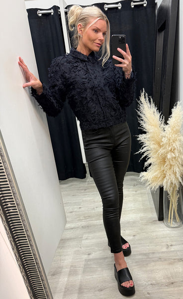 RED BUTTON Fringe bomber - navy