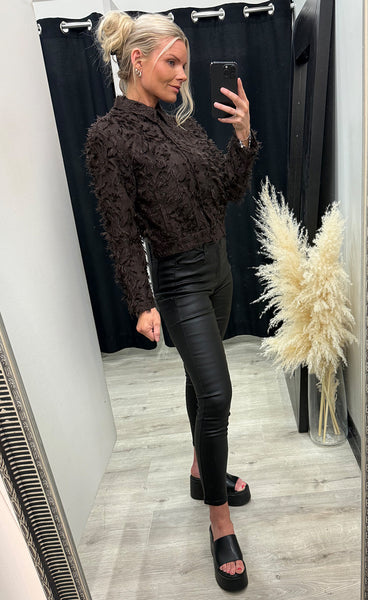 RED BUTTON Fringe bomber - espresso