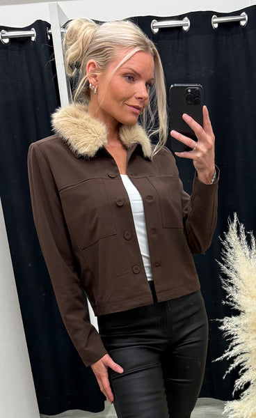 RED BUTTON Fur collar jacket - brown