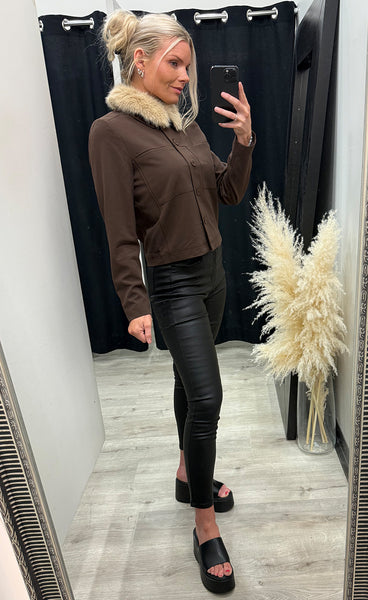 RED BUTTON Fur collar jacket - brown
