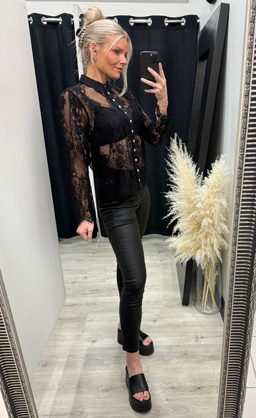 CONTINUE Paloma lace shirt - black