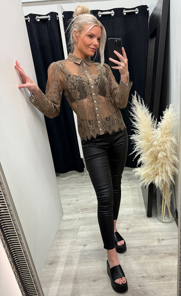 CONTINUE Paloma lace shirt - caramel