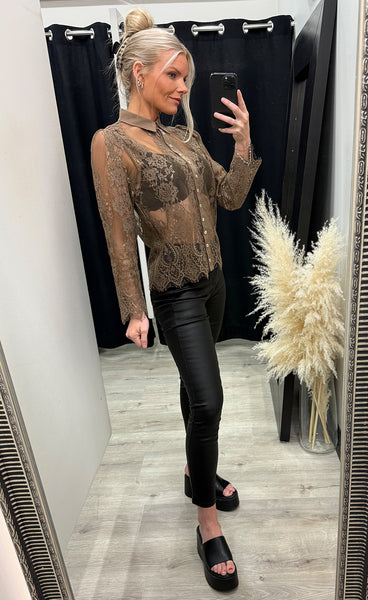 CONTINUE Paloma lace shirt - caramel