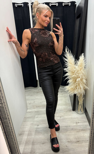 SP Sis glam top - brown sequeen