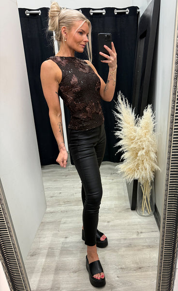 SP Sis glam top - brown sequeen