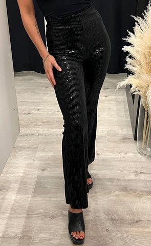 Holli HW flared sequin pants - black