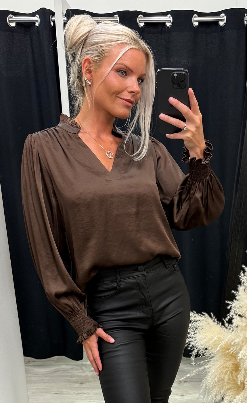 Moe satin blouse - brown