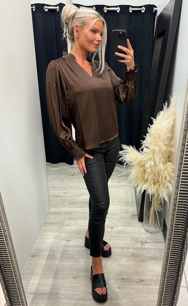 Moe satin blouse - brown