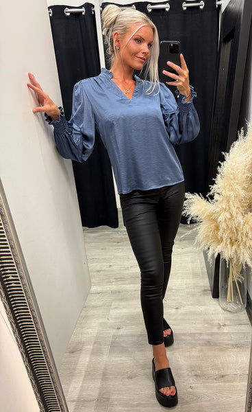 Moe satin blouse - dove blue