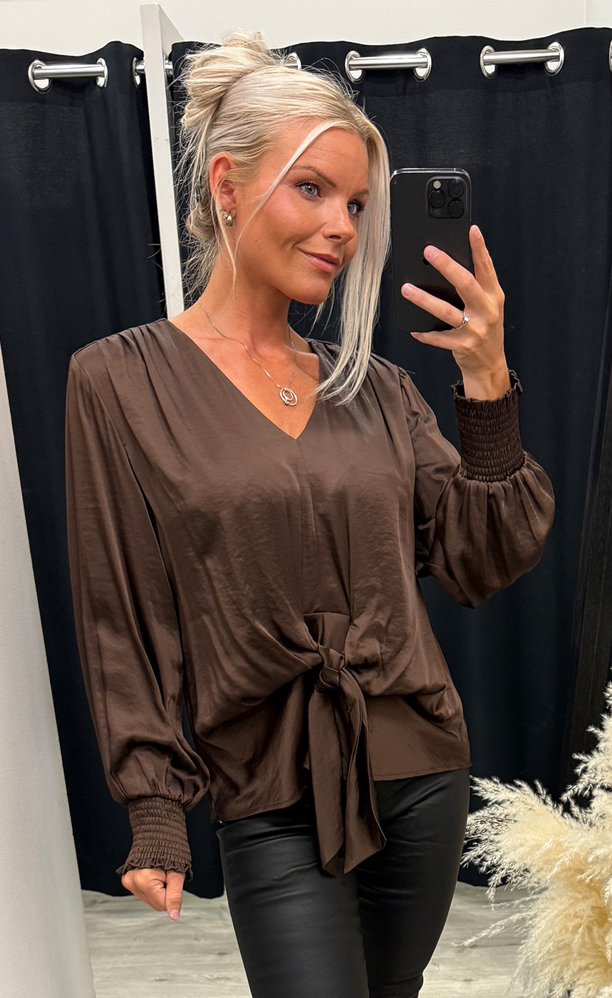 Karina satin blouse - brown