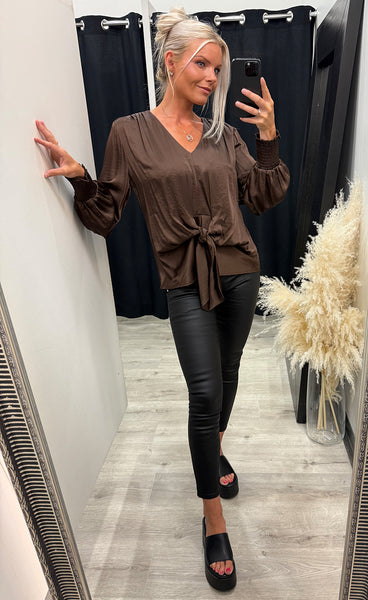 Karina satin blouse - brown