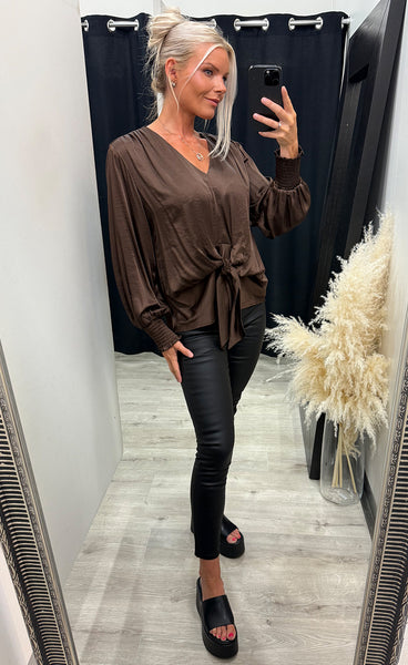 Karina satin blouse - brown