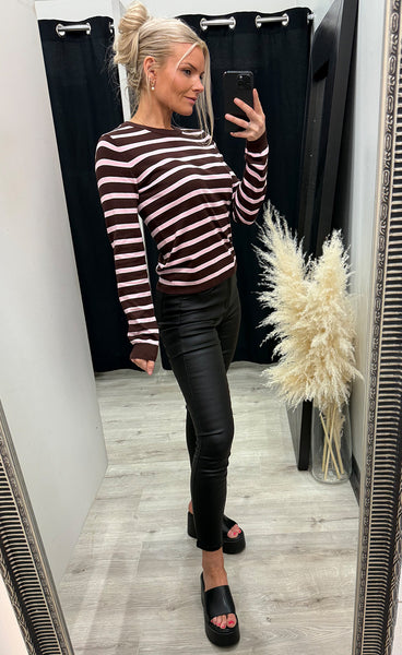 NOELLA N-Muna ls shirt - dannia blush chocolate stripe