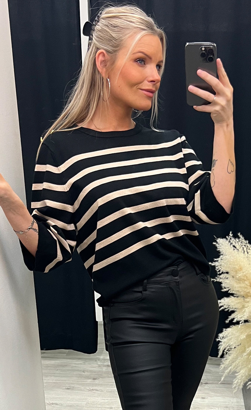 Mila stripe pullover - black/sand