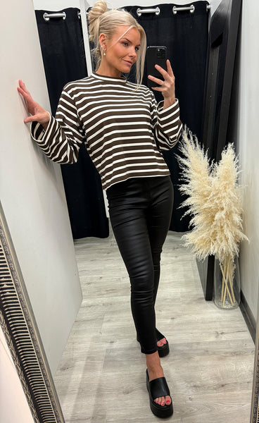 NOELLA N-Maple ls t-shirt - eton brown ivory stripe