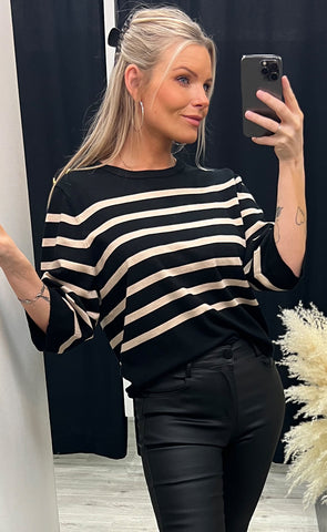 Mila stripe pullover - black/sand