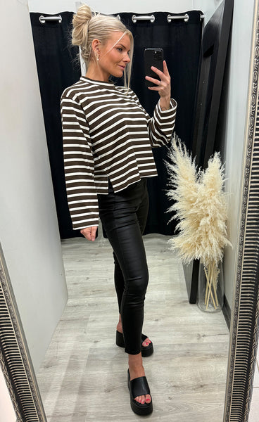 NOELLA N-Maple ls t-shirt - eton brown ivory stripe