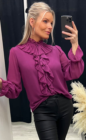 Ruffle blouse - magenta haze
