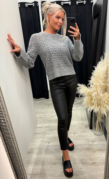 Nuriette pointelle pullover - medium grey melange