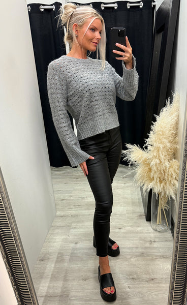 Nuriette pointelle pullover - medium grey melange