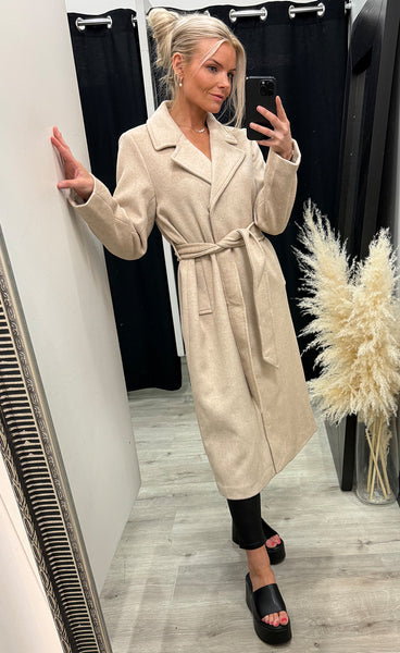b.young Abonnet long coat - humus melange