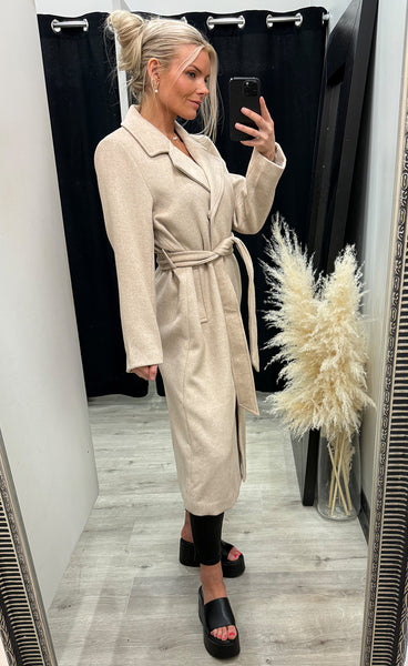 b.young Abonnet long coat - humus melange