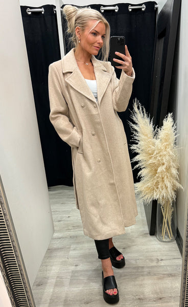 b.young Abonnet long coat - humus melange