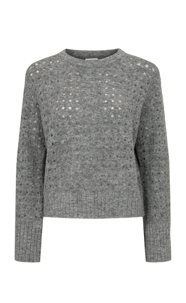 Nuriette pointelle pullover - medium grey melange