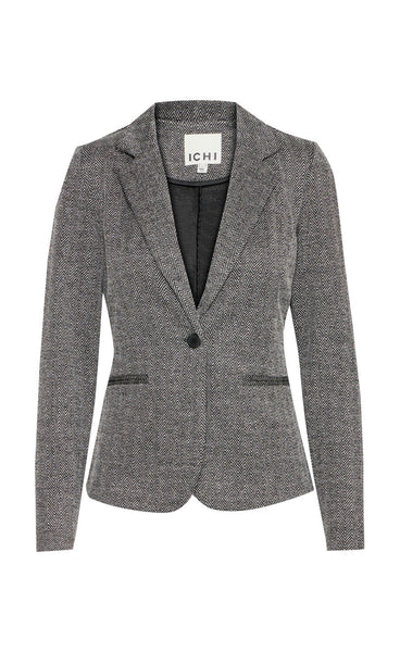 ICHI Kate jacquard blazer 4 - black/white herringbone