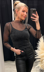 Ina mesh top - black glitter