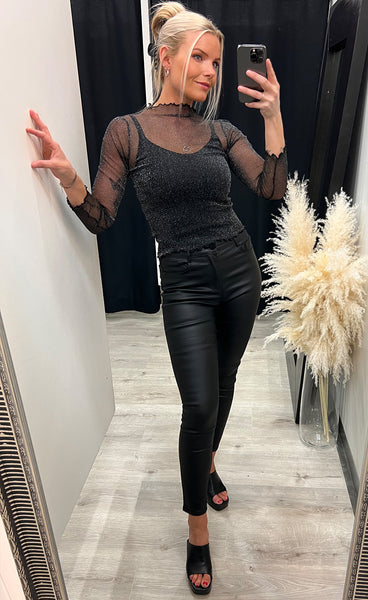 Ina mesh top - black glitter