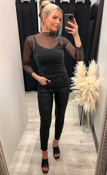 Ina mesh top - black glitter