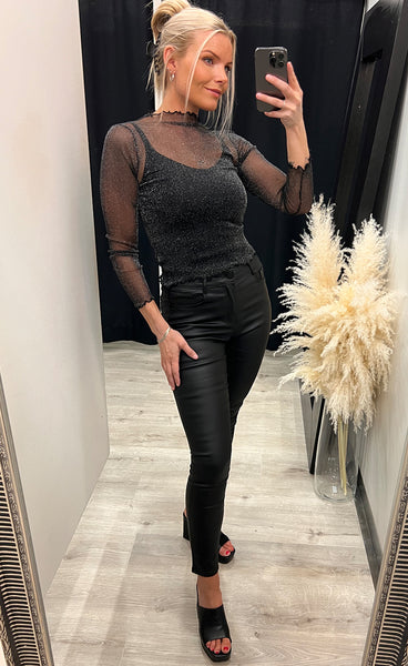Ina mesh top - black glitter