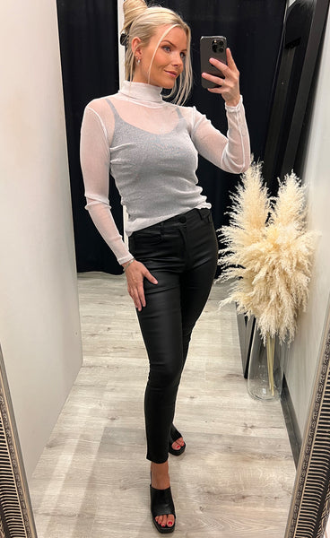 Mila mesh top - white glitter
