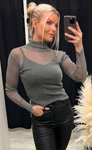Mila mesh top - light grey glitter