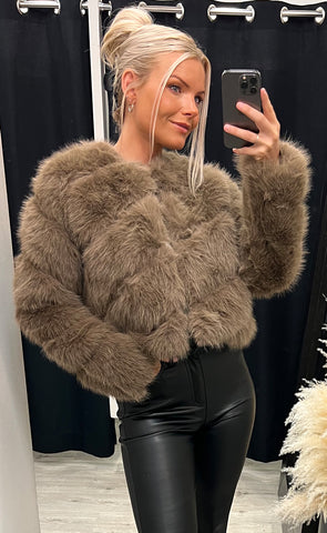 Bianca loðjakki - taupe