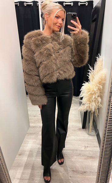 Bianca loðjakki - taupe