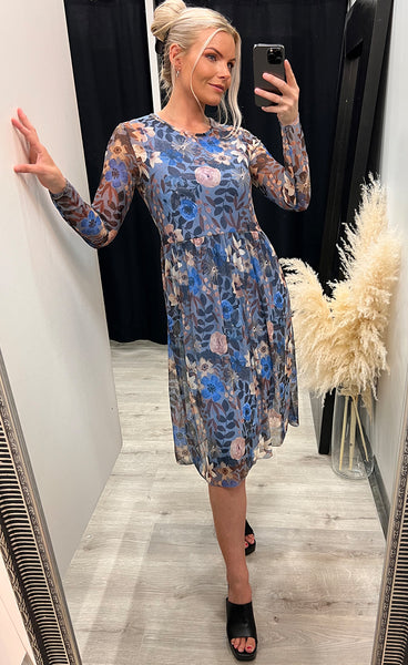 Zoe kjóll - floral/azure