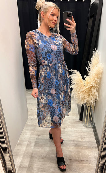Zoe kjóll - floral/azure