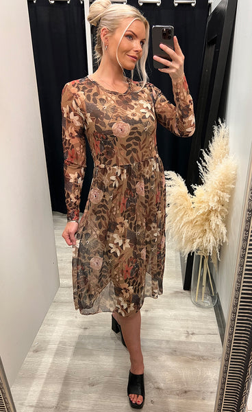 Zoe kjóll - floral/taupe