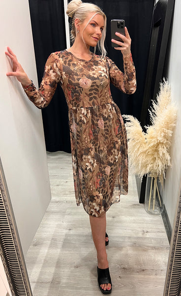 Zoe kjóll - floral/taupe