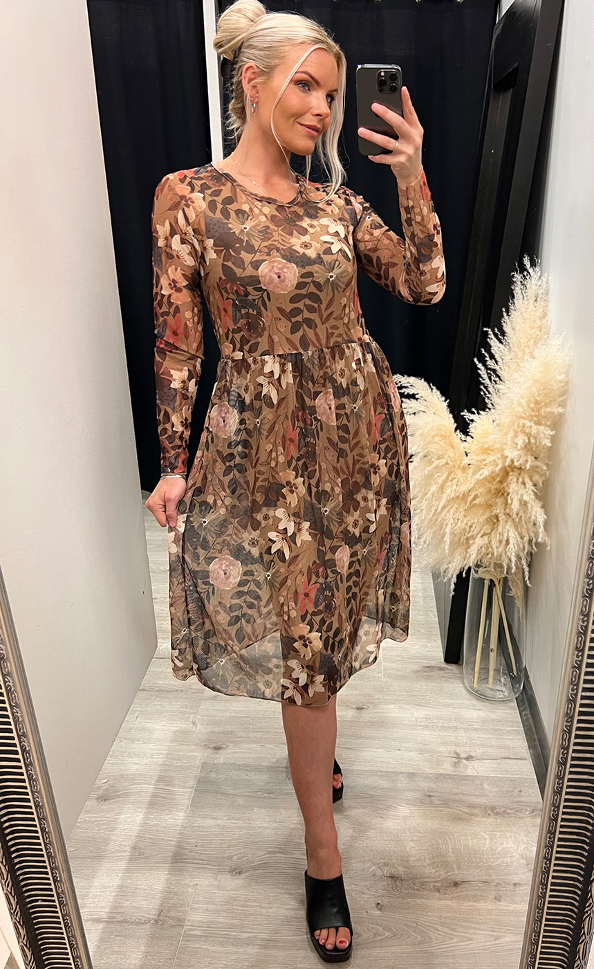 Zoe kjóll - floral/taupe