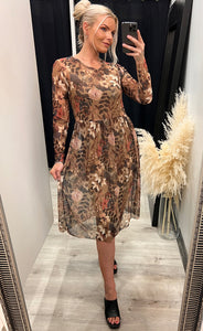 Zoe kjóll - floral/taupe