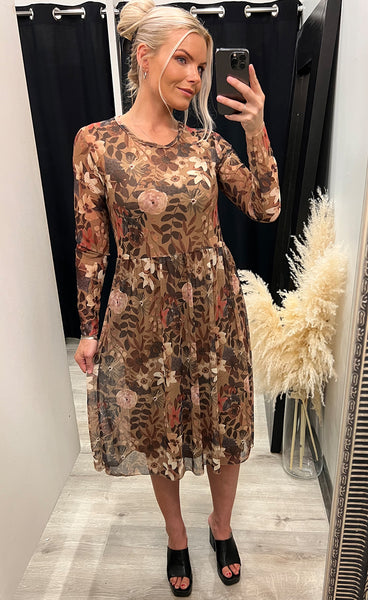 Zoe kjóll - floral/taupe