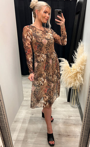 Zoe kjóll - floral/taupe
