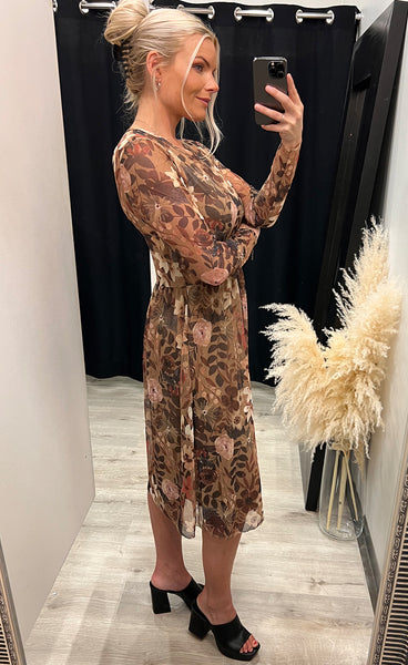 Zoe kjóll - floral/taupe